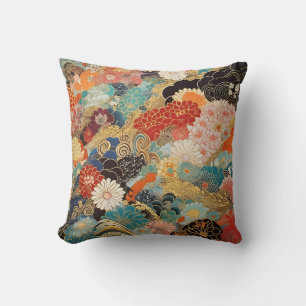 Coussin imprimé en tissu komono japonais