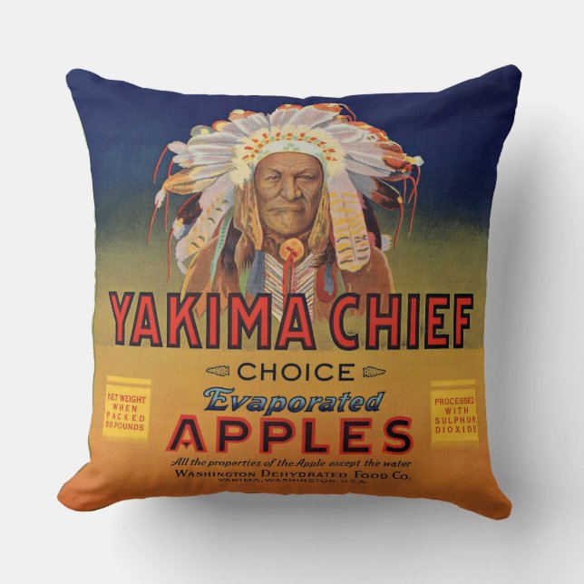 Coussin Imprimé étiquette de pommes évaporé par le chef Ya (Recto)
