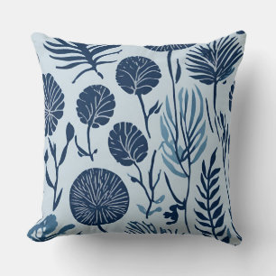 Coussin Imprimé floral botanique bleu clair bleu marine