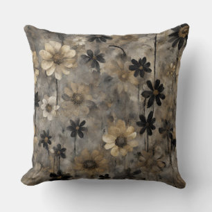 Coussin Imprimé floral noir gris or