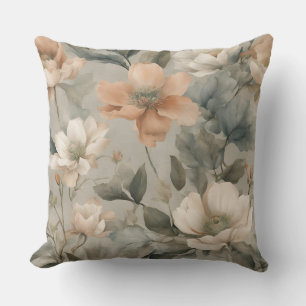 Coussin Imprimé floral pêche vert sauge terreux