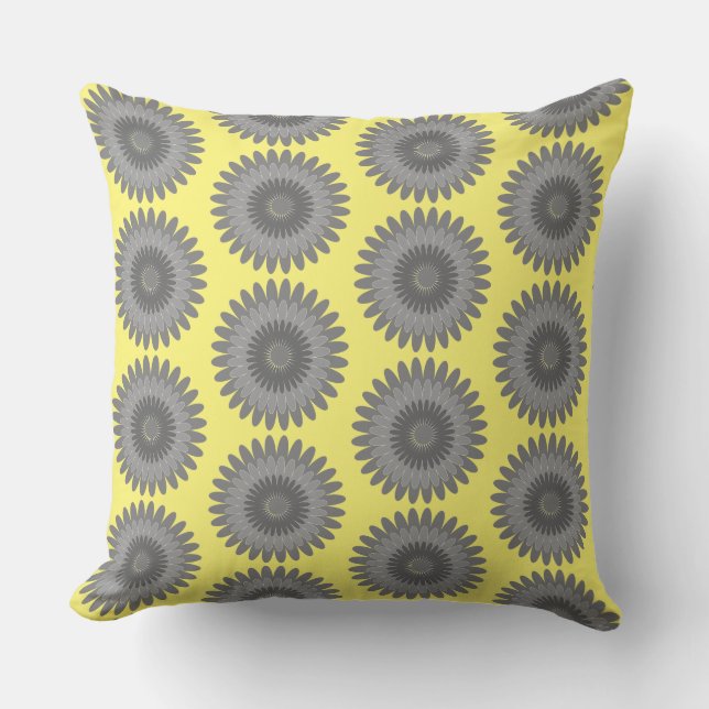 Coussin imprimé gris et jaune, (Recto)
