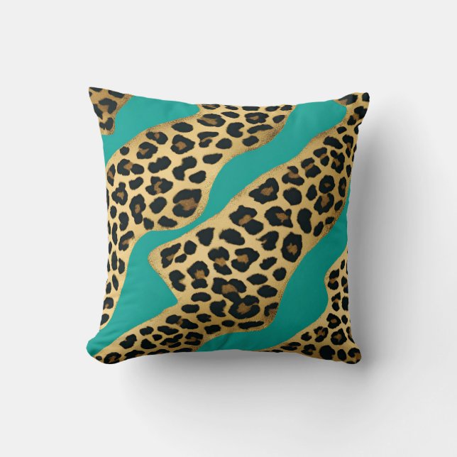 Coussin Imprimé léopard doré et sarcelle (Recto)