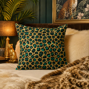 Coussin Imprimé léopard doré et sarcelle Glam