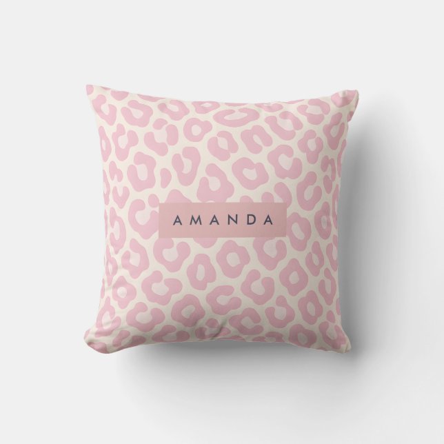 Coussin Imprimé léopard rose pastel personnalisé (Recto)
