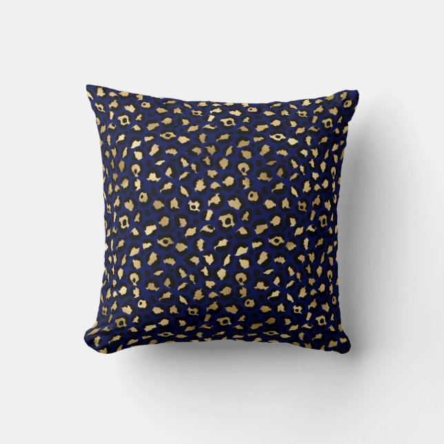 Coussin Imprimé Taches de Léopard Glam Or & Bleu Royal (Recto)