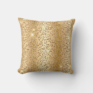 Coussin Imprimé Taches de Léopard Pailleté et Or Métallisé
