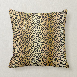 Coussin Imprimé taches de léopard pailleté or et noir Glam