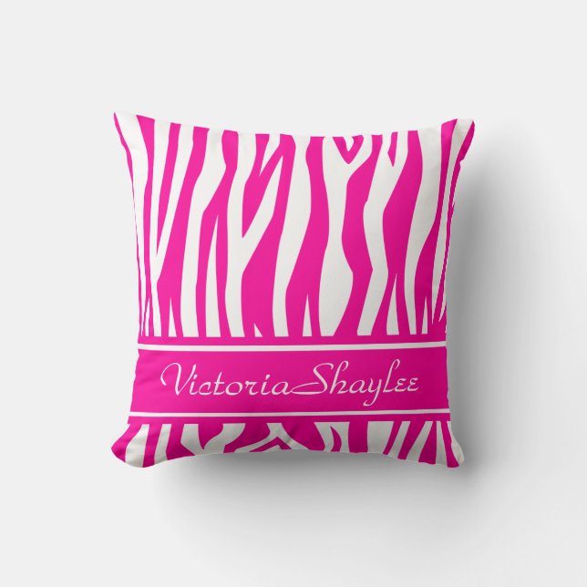Coussin Imprimer Zebra rose chaud avec du texte personnali (Recto)