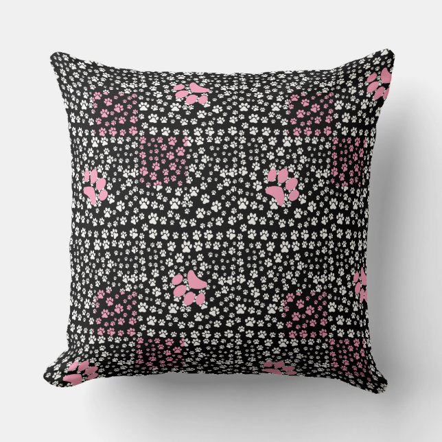 Coussin Imprimez les pattes motif NS 01b. BG noir (Recto)
