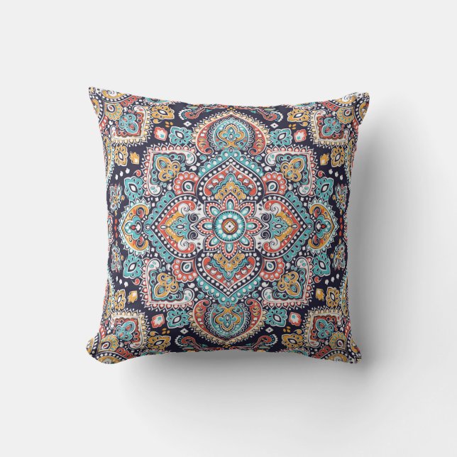 Coussin Indian Paisley : Motif ethnique mandala (Recto)