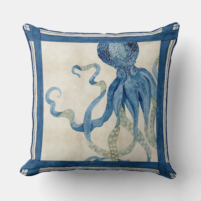 Coussin Indigo Ocean Beach Sketchbook Watercolor Octopus (Recto)