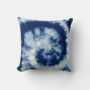 Coussin Indigo Round. Bohemian Tie Dye. Blue Roll Psychede