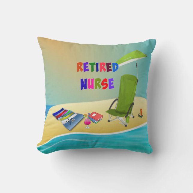 Coussin Infirmière à la retraite, amusante au soleil (Recto)