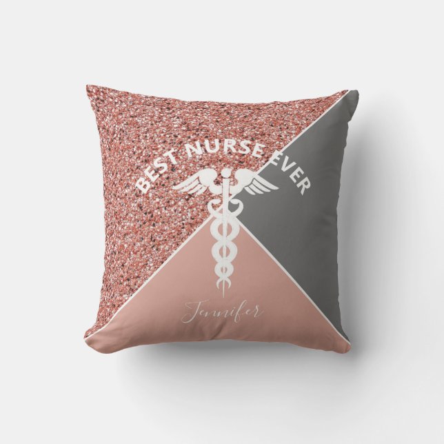 Coussin Infirmière Caduceus Rose Médicale Gold Nom personn (Recto)