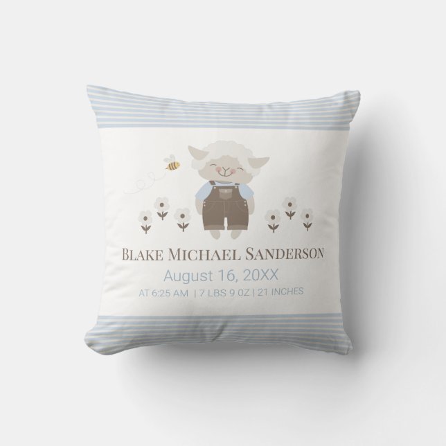 Coussin Infirmière Personnalisée Blue Boy Lamb Birth Stats (Recto)