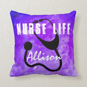 Coussin Infirmière Stethoscope Aquarelle violette Personn
