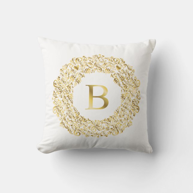 Coussin Initiale B doré Damask Classic Motif (Recto)