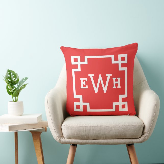 Coussin Initiale de monogramme grec clé rouge gras (Chaise)