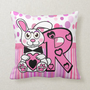 Coussin Initiale du nom de l'enfant de lapin de R