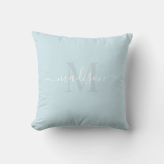 Coussin Initiale et nom personnalisable avec Bleu Bébé