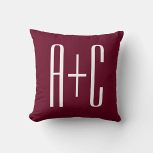 Coussin Initiales de couples simples Blanc et bordeaux