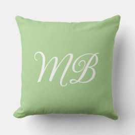 Coussin initiales du nom de monogramme vert et blanc sauge