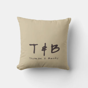Coussin Initiales minimales orientales et nom sur du sable