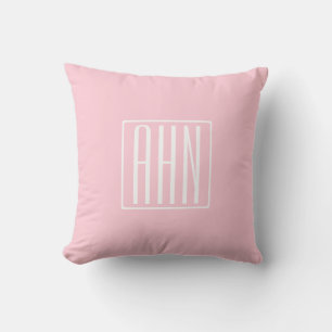 Coussin Initiales Monogramme Blanc Sur Rose Clair