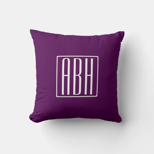 Coussin Initiales Monogramme | Blanc Sur Violet Foncé (Recto)