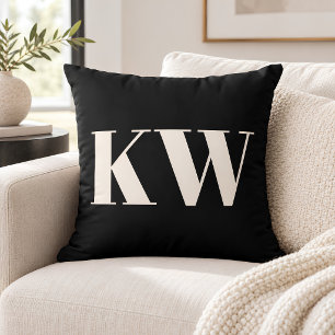 Coussin Initiales Monogramme Gras Personnalisées Noir Pers