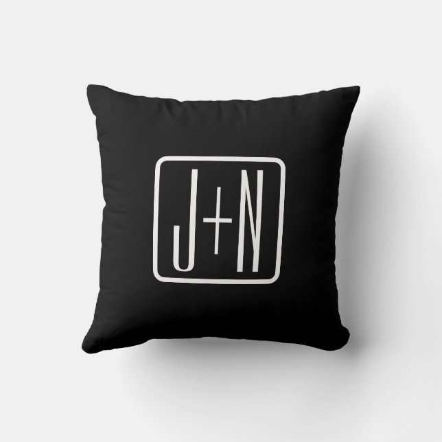 Coussin Initiales monogrammes modernes | Noir & Blanc (Verso)