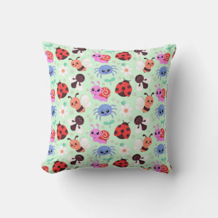 Coussin Insectes de dessin animé adorables et fleurs