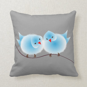 Coussin Inséparables Bleus Cute Sur Branche