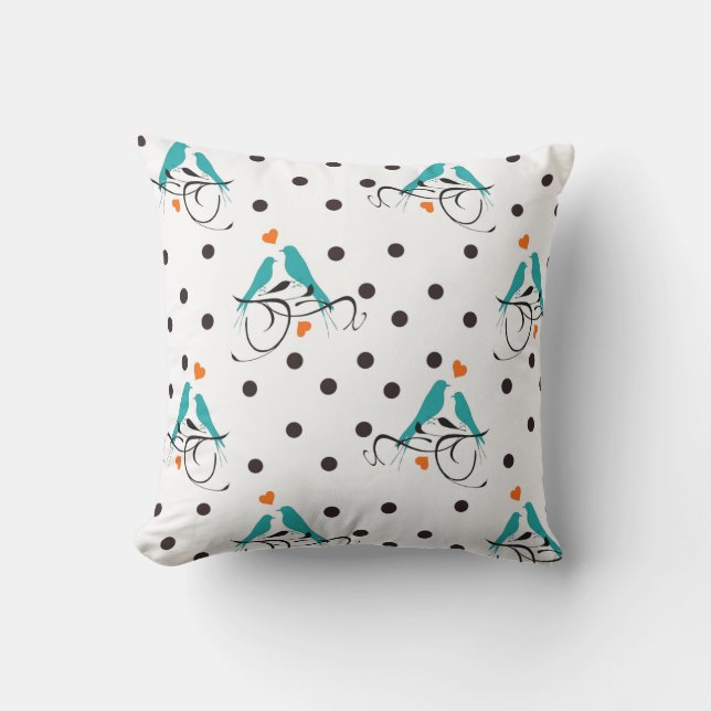 Coussin Inséparables Bleus mignons en Pois noir (Recto)