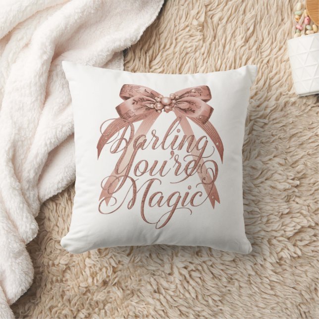 Coussin Inspirational Rose Gold Script with Bow (Couverture)
