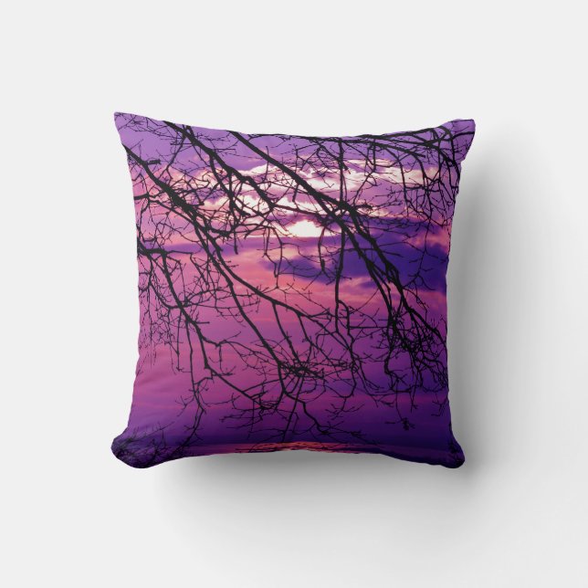 Coussin Intense et Vive - Paysage du coucher de soleil vio (Recto)