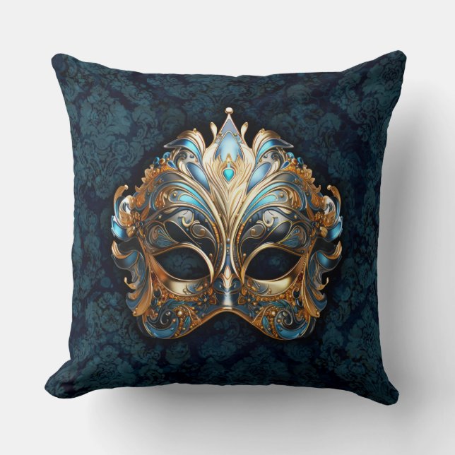 Coussin Intricate Teal and Golden  Mask (Recto)
