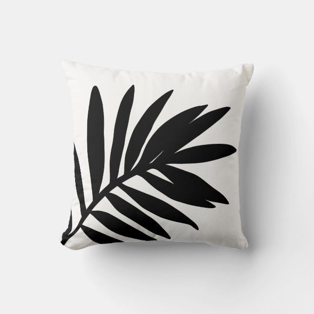 Coussin Inversion Négative Noir Blanc de Feuille de Palmie (Recto)