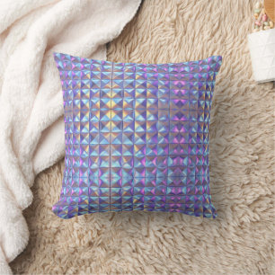 Coussin Iridescendance en or, bleu et violet géométrique 2