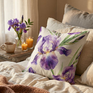 Coussin Iris aquarelle violet floral botanique romantique 