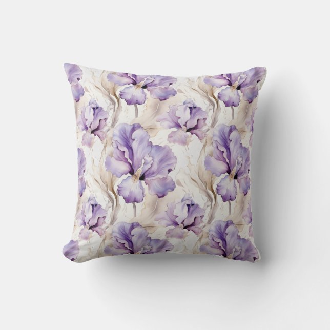 Coussin Iris Floral Pourpre Romantique   (Recto)