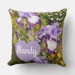 Coussin Iris Irises Fleur violette Anniversaire Filles Nom