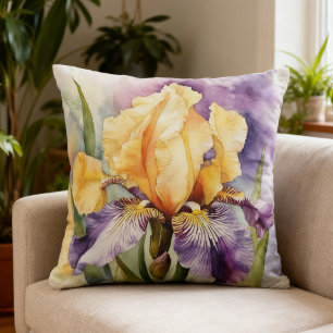 Coussin Iris lis lilas orange - Design aquarelle