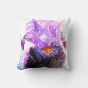 Coussin Iris noir pourpre aquarelle fleur floral