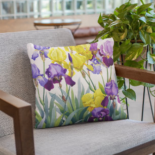 Coussin Irises jaunes et pourpres