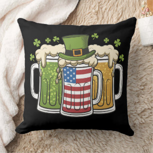 Coussin Irish Beer Irlande USA Drapeau américain St Patric