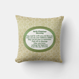 Coussin Irlandais mariage bénédiction, or et Mariage vert