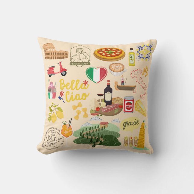 Coussin Italie Symboles Amateurs de voyage (Recto)