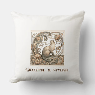 Coussin Ivory Graceful et élégant Art Nouveau Chat